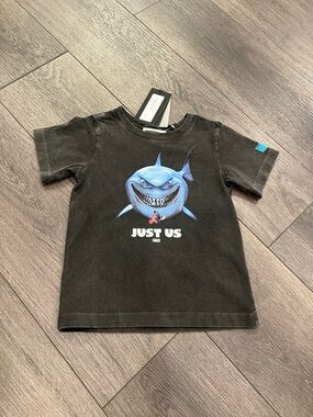 Kith Black Tee with Blue Shark Graphic
